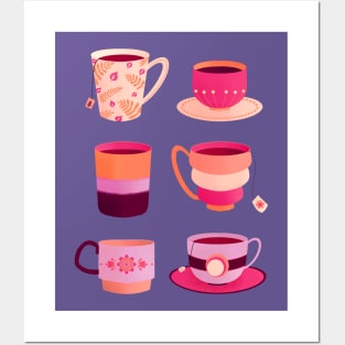 Purple and magenta tea cups Posters and Art